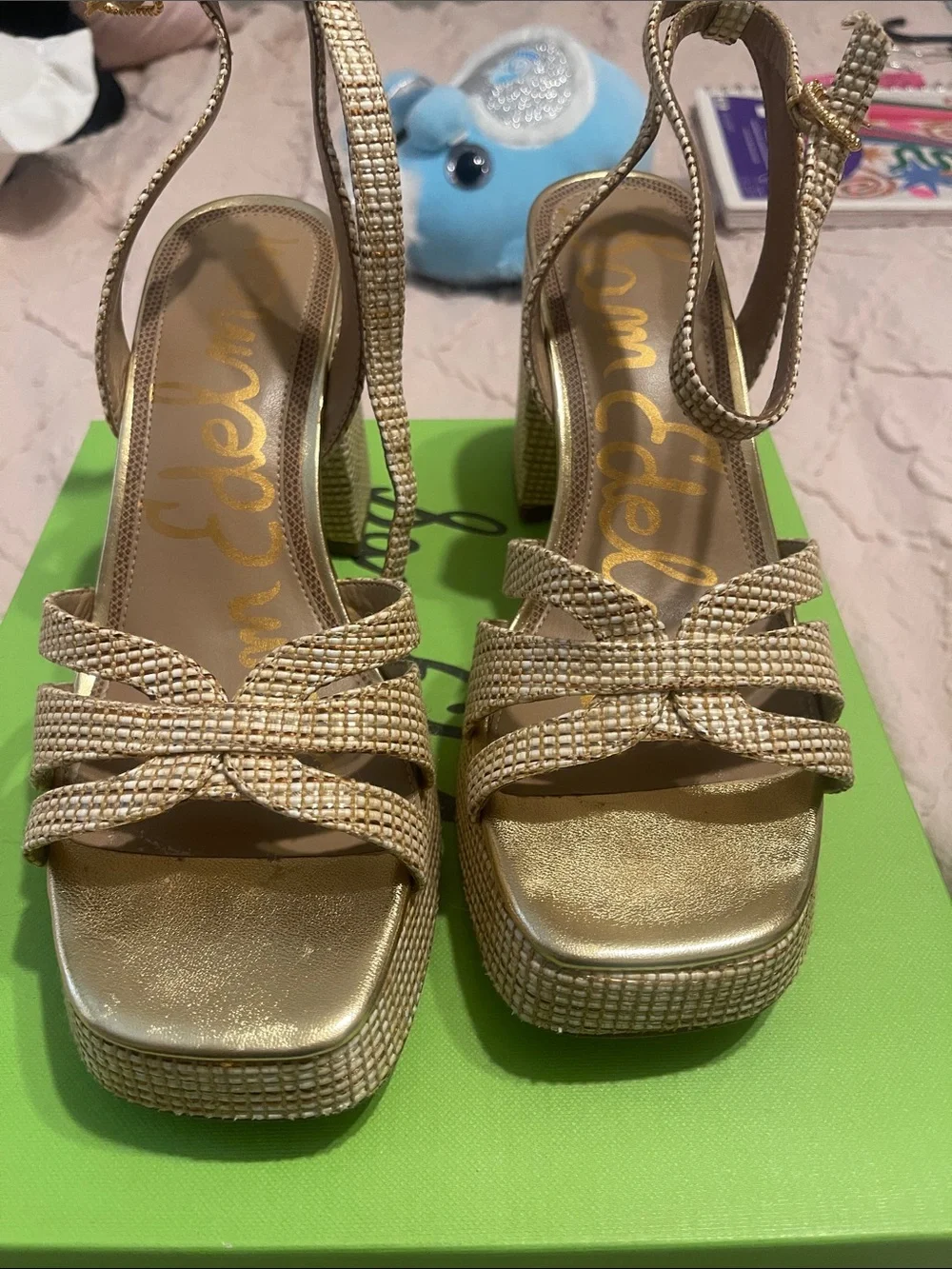 Sam Edelman Gold Strappy Platform Sandals